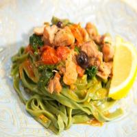 Sunny's Easy Braised Tomato Chicken and Spinach with Fettuccine image
