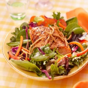 Grilled Salmon, Snap Pea and Spring Mix Salad with Chow Mein Noodles_image