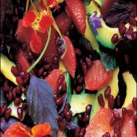 Pink Grapefruit, Avocado and Pomegranate Salad With Nasturtium Flowers_image
