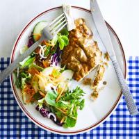 Baked peanut chicken with carrot & cucumber salad image