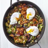 Sweet potato & sprout hash with poached eggs image
