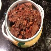 Crockpot beef heart stuffed with bacon, mushrooms and onions. Recipe - (4/5) image
