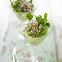 Asparagus mousse with ham & red onion salad image