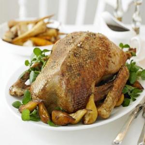 Christmas goose with root veg, sticky pears & bramble gravy_image