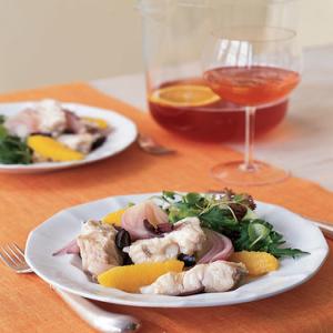 Poached Monkfish with Red Onion, Oranges, and Kalamata Olives image