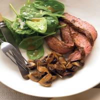 Seared Steak with Roasted Mushrooms and Spinach Salad image