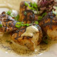 Sixteen-Spice-Rubbed Chicken Breast with Black Pepper Vinegar Sauce and Green Onion Slaw image