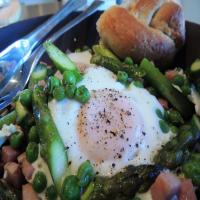 Basque Eggs With Ham, Asparagus and Peas image