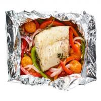 Foil-Packet Striped Bass with Peppers and Tomatoes image