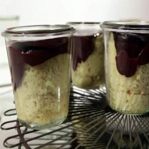 Yellow Cakes in a Jar with Chocolate Ganache image