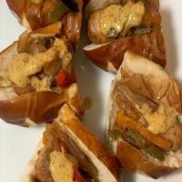 Skillet Brats with Beer Caramelized Peppers and Onions_image