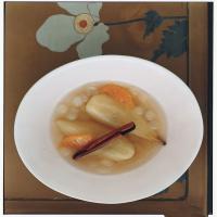 Tea-Poached Pears with Tapioca Pearls and Satsumas_image