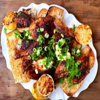 Spicy Grilled Butterflied Chicken with Crispy Bread image