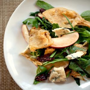 Salad With Stone Fruit, Blue Cheese and Chicken Skin_image
