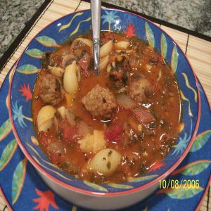 Italian-Style Pepperoni and Spinach Soup With Meatballs image