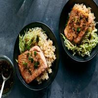 Roasted Salmon With Miso Rice and Ginger-Scallion Vinaigrette image