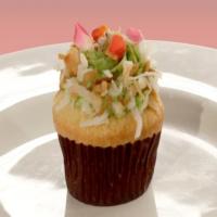 Winning Recipe Mini Coconut Cupcakes with Poppy Seed Crust, Muscat Raisin Filling, and Parsley Icing with Toasted Coconut, Flax and Poppy Seed Toffee, and Organic Roses image