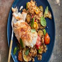 Skillet Cod with Bulgur, Zucchini, and Tomatoes image