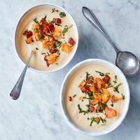 Cauliflower soup with chorizo and garlic croutons image
