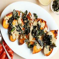 Miso Roasted Sweet Potato with Benne Seed Butter and Collard Green Furikake image