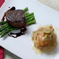 Pan Roasted Filet Mignon with Asparagus Sea Bass with Roasted Cauliflower Puree image