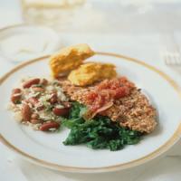 Pecan-Crusted Catfish with Wilted Greens and Tomato Chutney_image