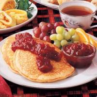 Eggnog Pancakes with Cranberry Sauce image