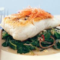 Grilled Halibut with Tatsoi and Spicy Thai Chiles image