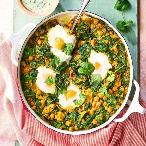 Dhal poached eggs with herby raita_image