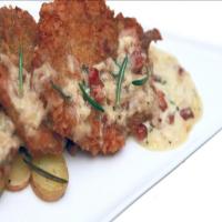 Pan Fried Chicken Thighs with Pancetta Cream over Confit Potatoes_image