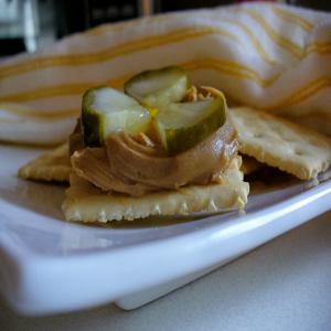 Saltine With Peanut Butter, Mustard and Pickle image