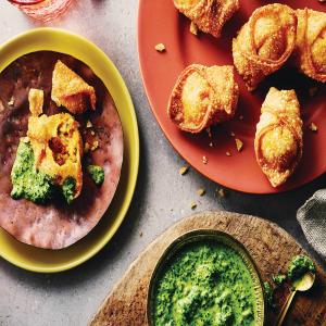 Crispy Carrot Harissa Dumplings With Green Schug Pesto_image