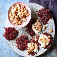 Beetroot fritters with soured cream & salmon tartare_image