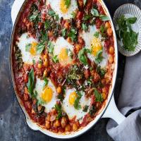 Baked Eggs With Beans and Greens image