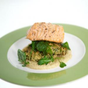 Olive Oil-Poached Salmon with Dijon Apple Puree and Couscous Cake_image
