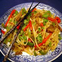 stir fried noodles with curried lamb image