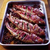 Roast red mullet with tarragon & pancetta image