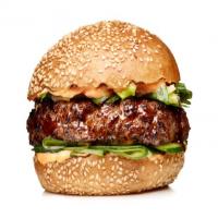 Hoisin Burgers with Grilled Scallions and Sriracha-Sesame Mayo image