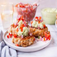 Chicken Cakes With Avocado Mayonnaise and Tomato Salsa image