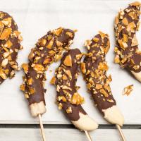 Frozen Chocolate-Dipped Bananas with Peanut Brittle image