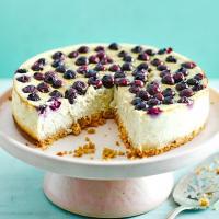 Baked almond, banana & blueberry cheesecake image