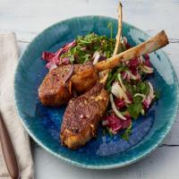 Lamb Chops with Fennel, Arugula, Red Onion and Black Olive Salad_image