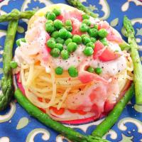 Creamy Fettuccine with Asparagus, Peas, and Prosciutto image