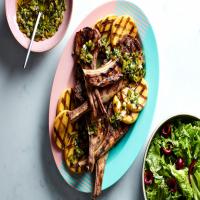 Lamb Chops with Polenta and Grilled Scallion Sauce_image