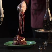Bloody Red Wine Pasta With Mozzarella Bats_image