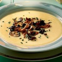 Cream of cauliflower soup with sautéed wild mushrooms image