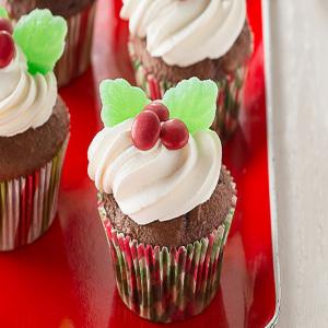 Holiday Holly Chocolate Cupcakes Recipe image