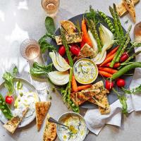 Summer vegetable & flatbread platter with dill & mustard dip image
