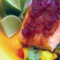 Caribbean Salmon with Guava Barbecue Sauce and Mango Veggie Salsa image