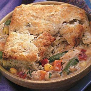 Chicken and Vegetable Pot Pies with Dilled Biscuit Topping Recipe | Epicurious.com_image